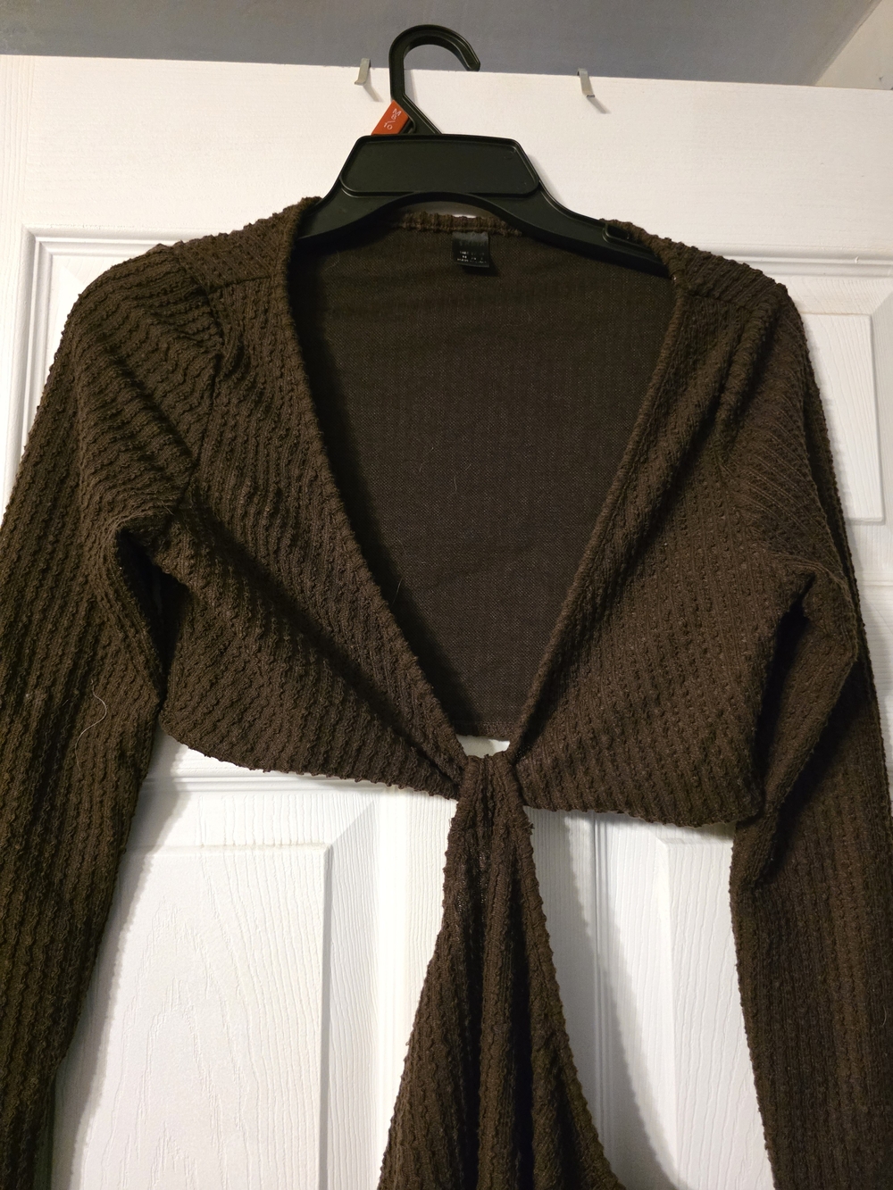 Women’s Cropped Tie-Front Brown Knit Shrug